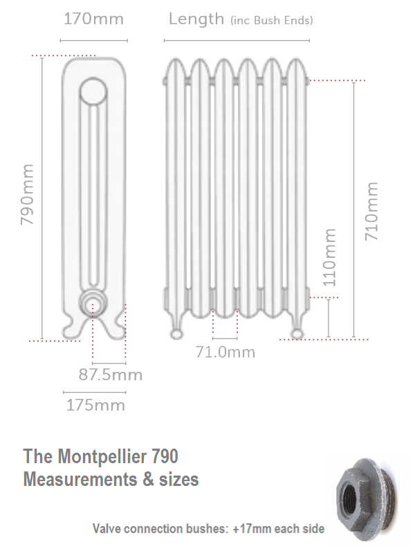 Montpellier 790 Cast Iron Radiator - 13 Sections, 790 x 957mm